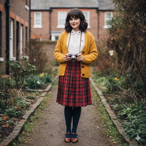 Vintage Appleseed’s Red Tartan A-line Plaid Pleated Midi Skirt 14 Academia Twee - Picture 2 of 7